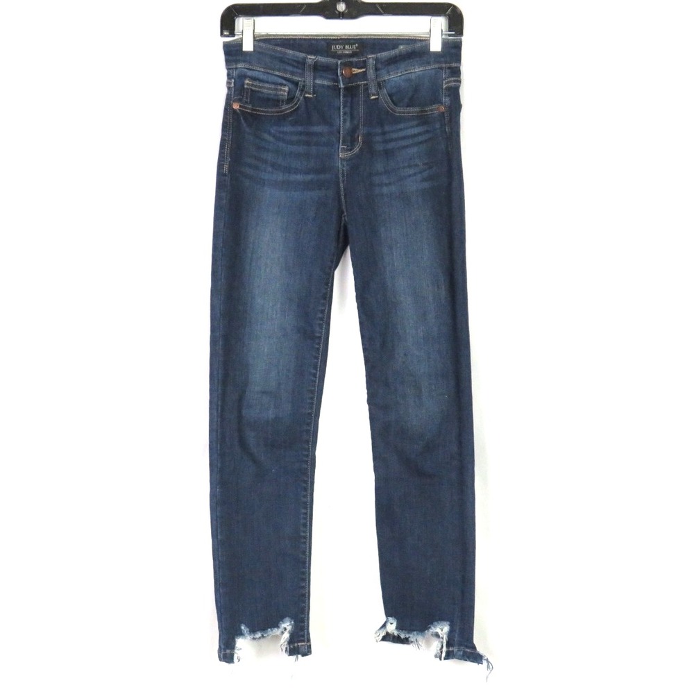 JUDY BLUE Ankle Fray Mid-Rise Stretch Relaxed Fit Denim Jeans Women's 0 / 24